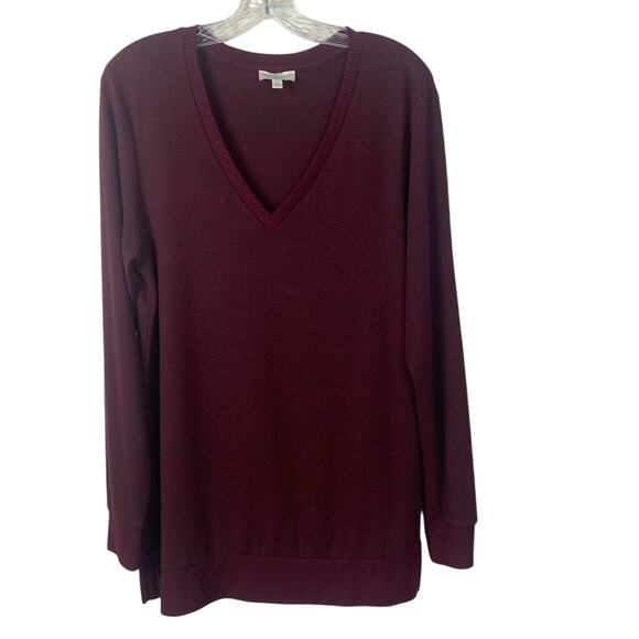 Lucky Brand Maroon Long Sleeve V Neck Lightweight Sweater Small (Oversized) - Picture 1 of 9
